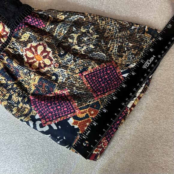Cupio Black Multi Floral Lace Trim Size M Boho Peasant Tunic Bell Sleeve - Picture 10 of 10
